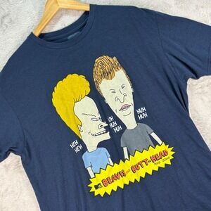 Beavis and Butt-Head Mens Graphic Tee Blue Mike Judge MTV Cartoon Sz XL 90's‎